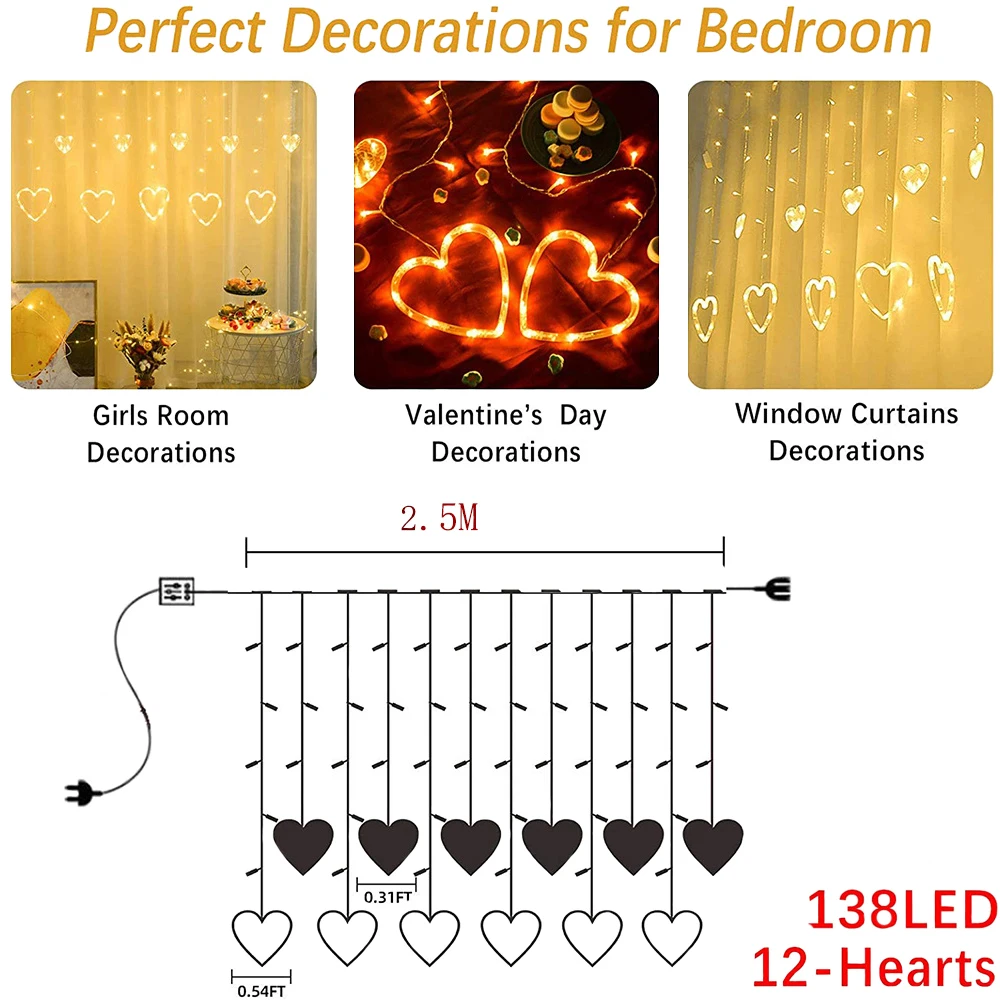 LED Heart Curtain Light