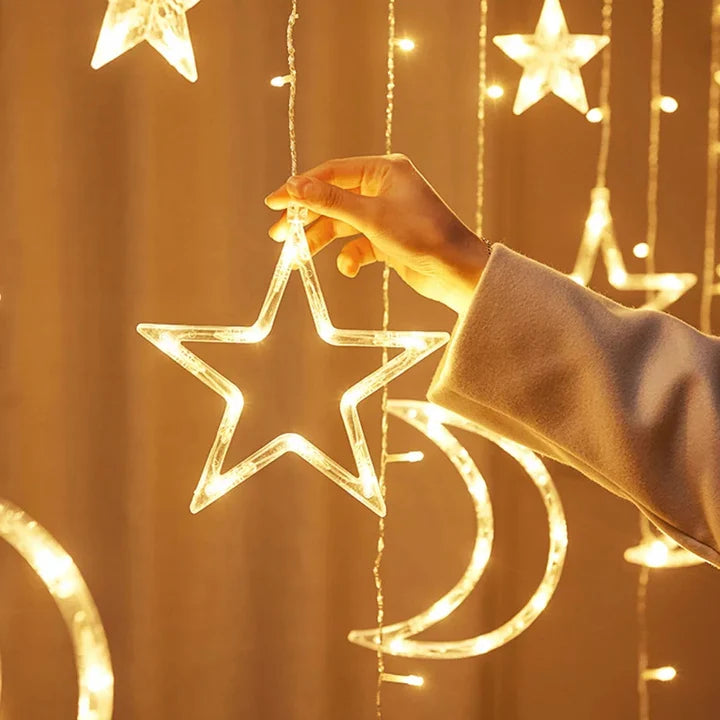 Star Moon Curtain String Lights