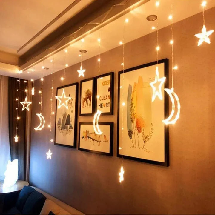 Star Moon Curtain String Lights