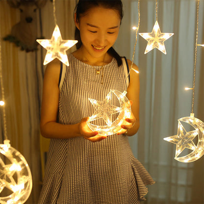 Star Moon Curtain String Lights