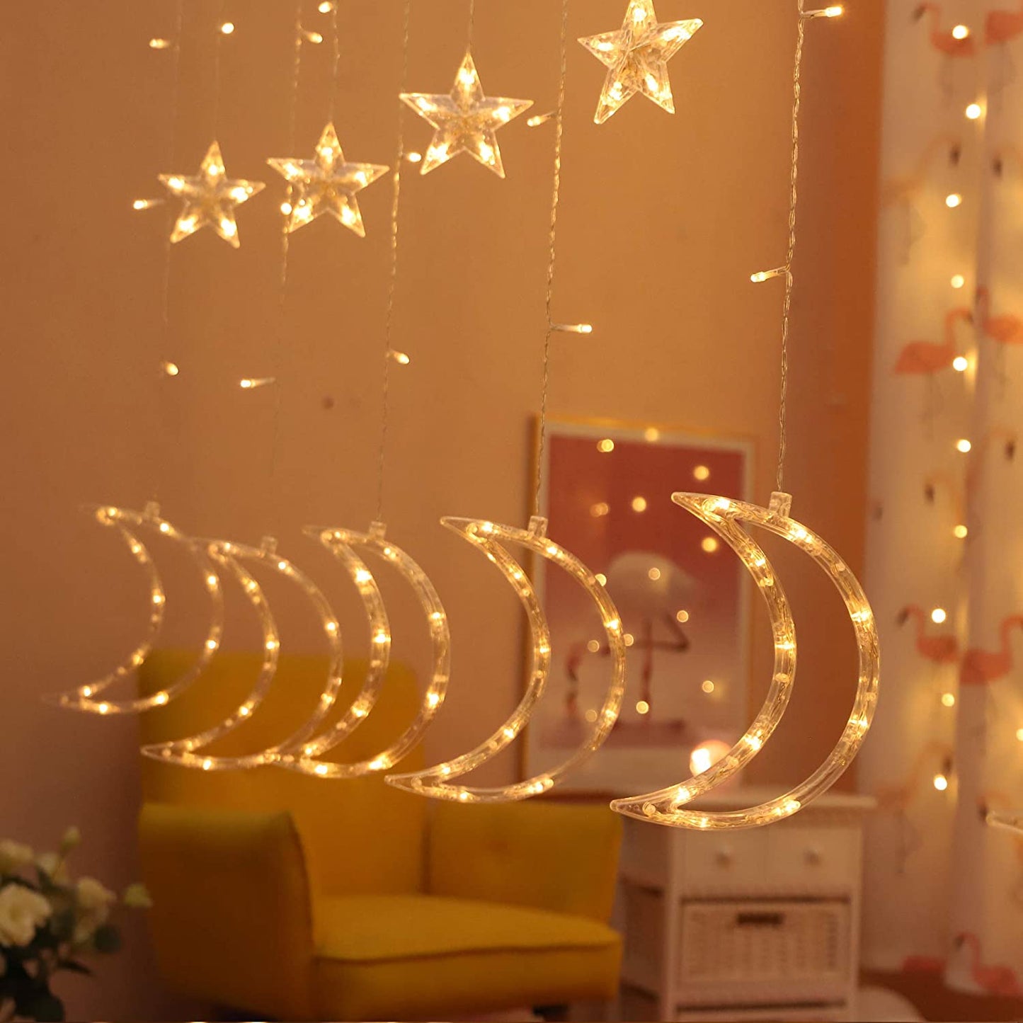 Star Moon Curtain String Lights